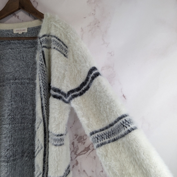 Anthropologie Solitaire Sweater Womens Small Blue Striped Cardigan Eyelash Long - Picture 14 of 14